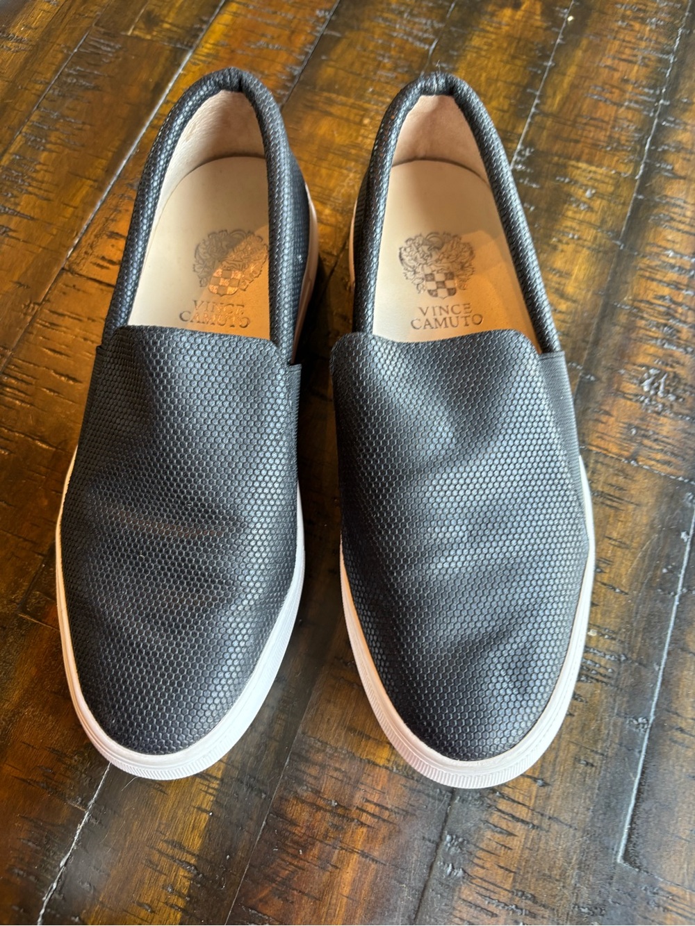 Vince Camuto Black Textured Slip-On Sneakers with White Sole